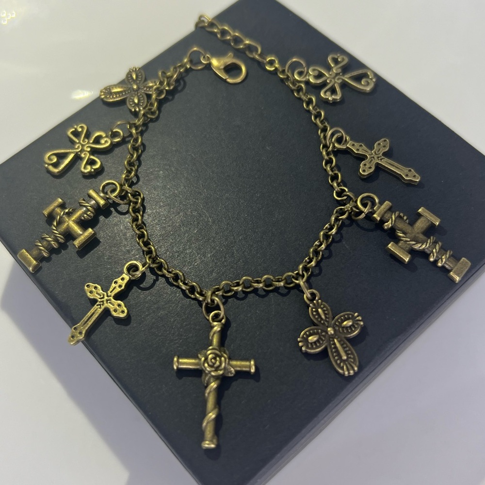 Antique Bronze Crosses Charm Bracelet